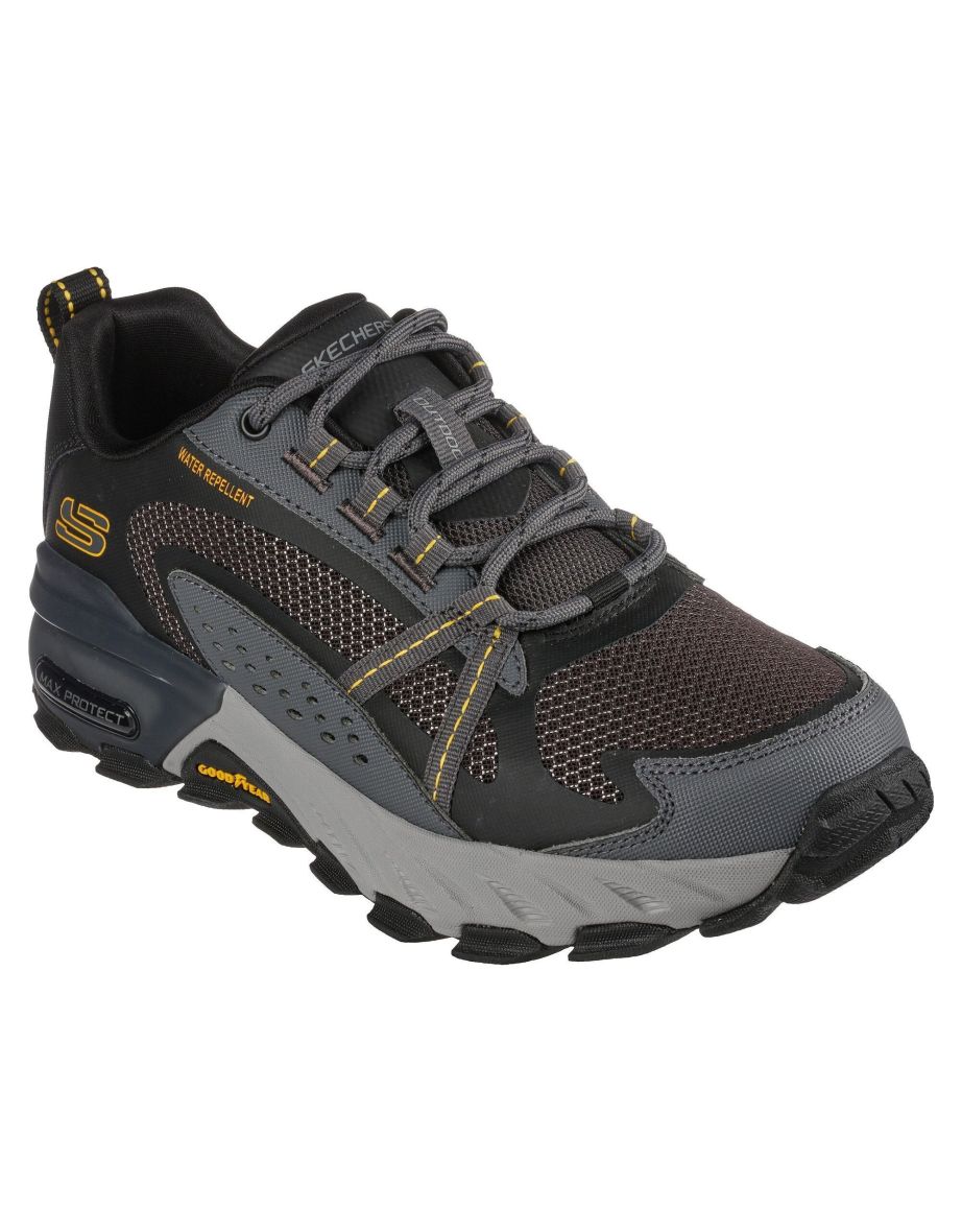 Skechers Mens Max Protect Leather Trainers - Charcoal/Black/Grey