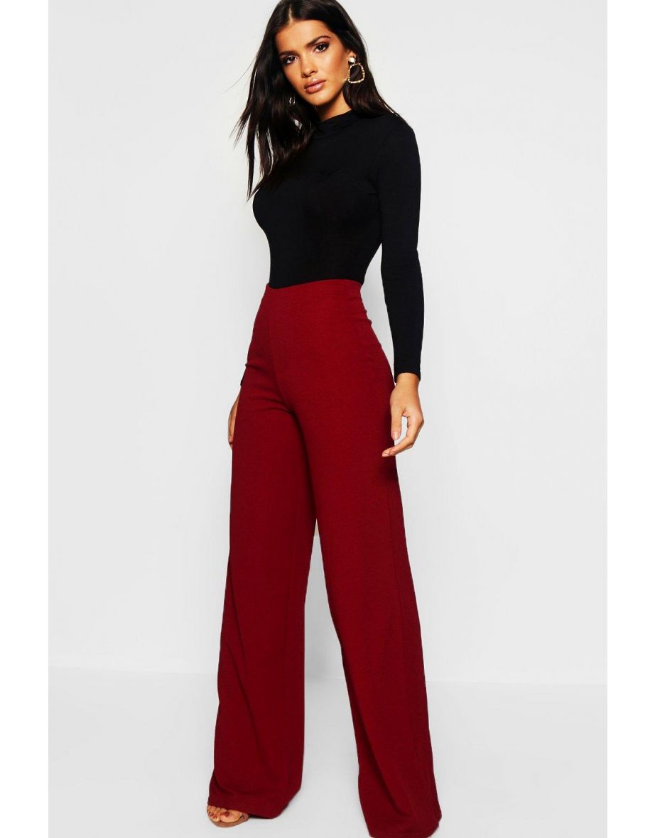 Crepe Wide Leg Trousers - berry