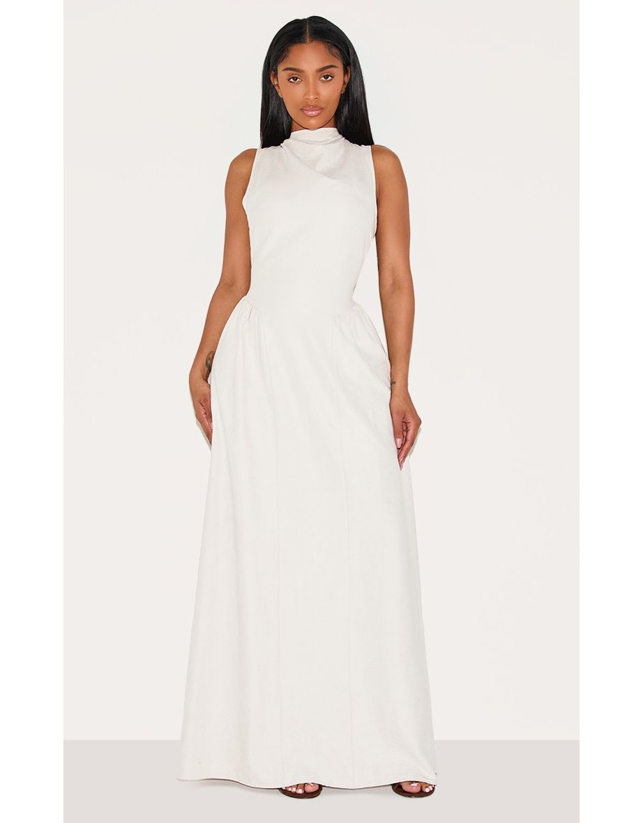 Shape Cream Peach Skin High Ruched Maxi Shift Dress