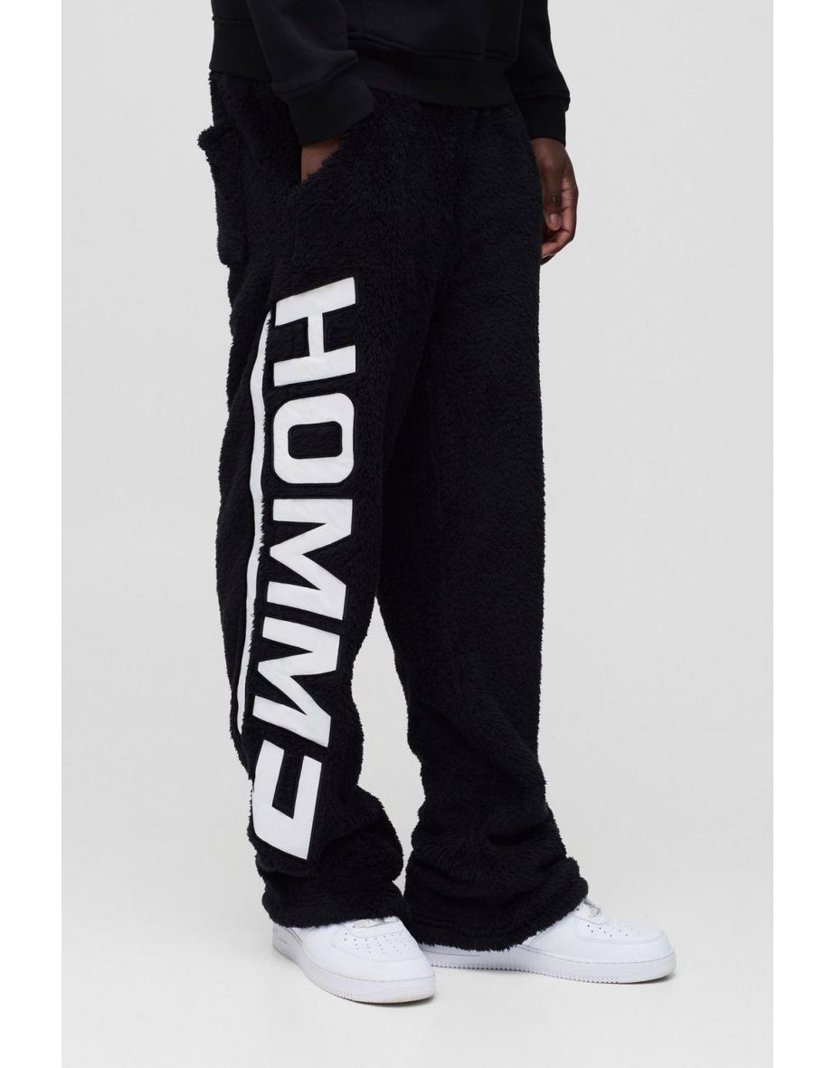 Relaxed Fit Homme Embroidered Teddy Borg Joggers - black