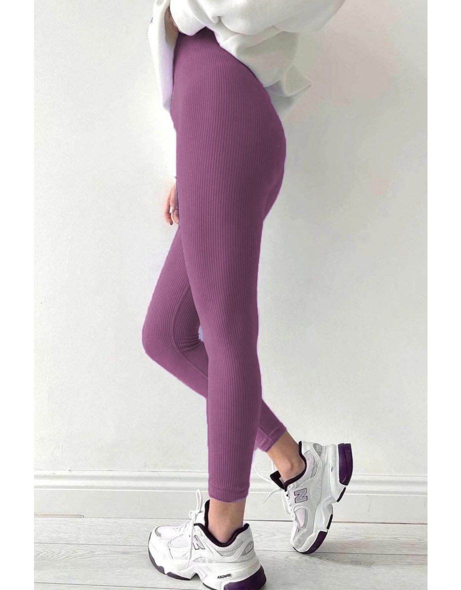 Purple High Waist Women's Ribbed Leggings