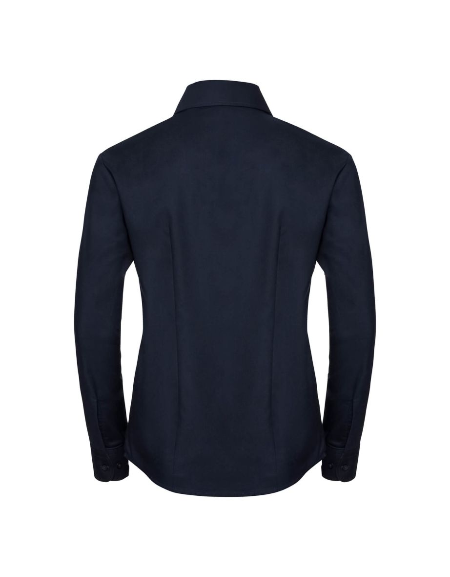 Russell Collection Ladies/Womens Long Sleeve Easy Care Oxford Shirt - Bright Navy - 1