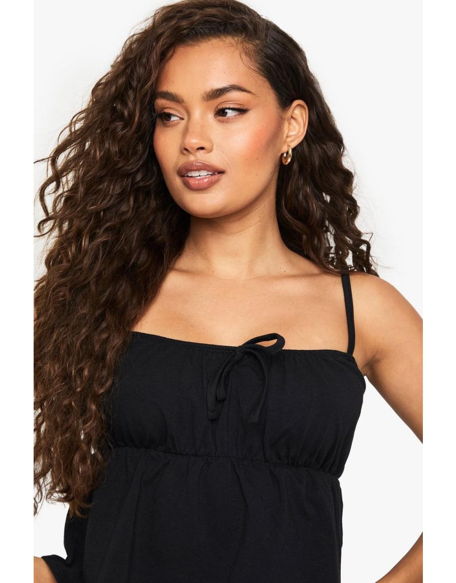COTTON STRAPPY MILKMAID PEPLUM TOP - black - 3