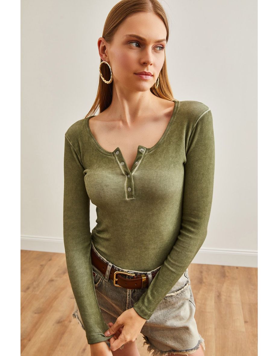 Women's Washed Khaki Patchwork Camisole Blouse