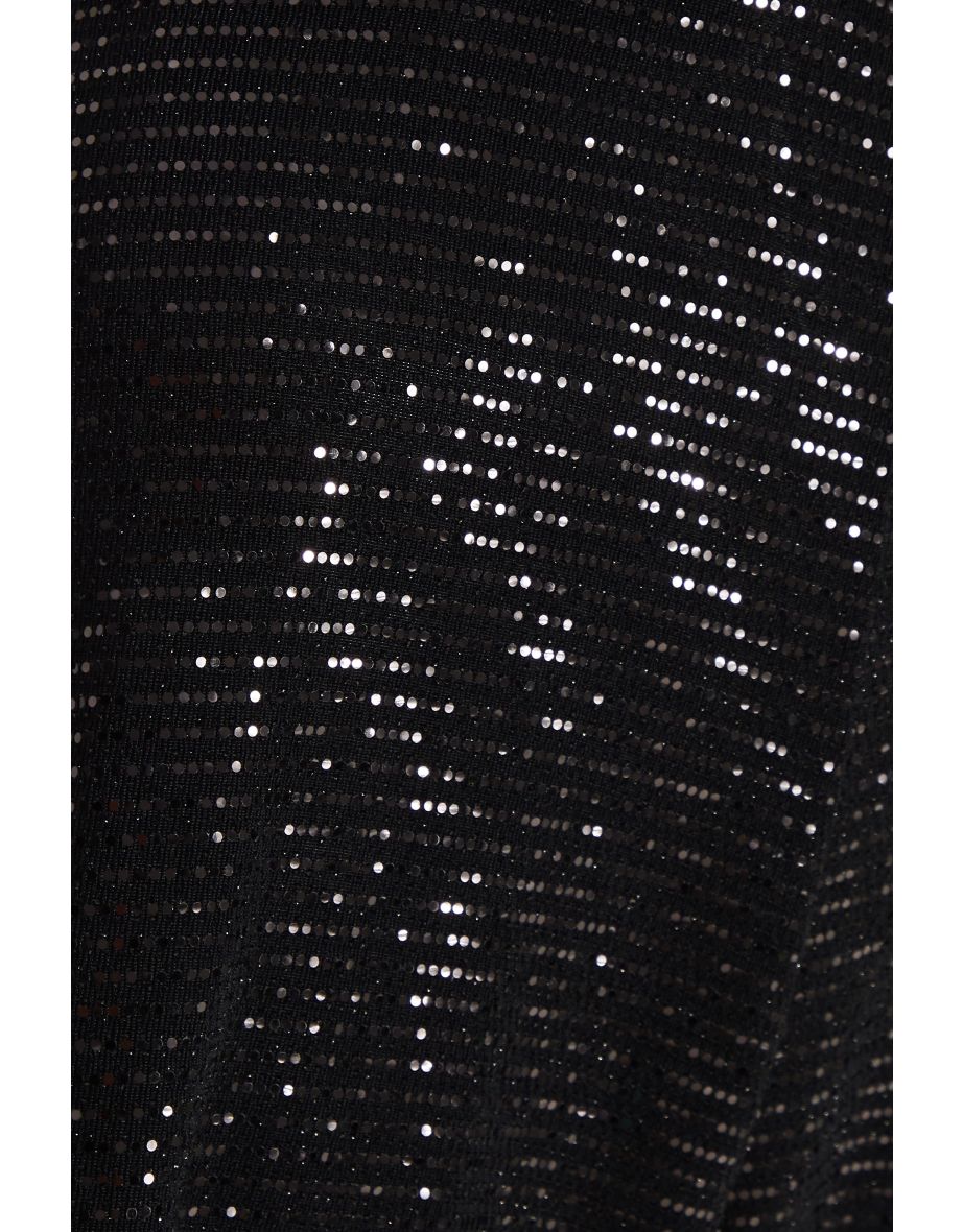 Black Sequin Wrap Playsuit - 5