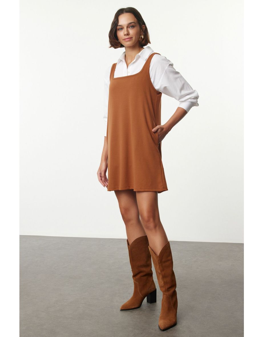 Light brown Gilet Skater/Waist Opened Knitted Dress