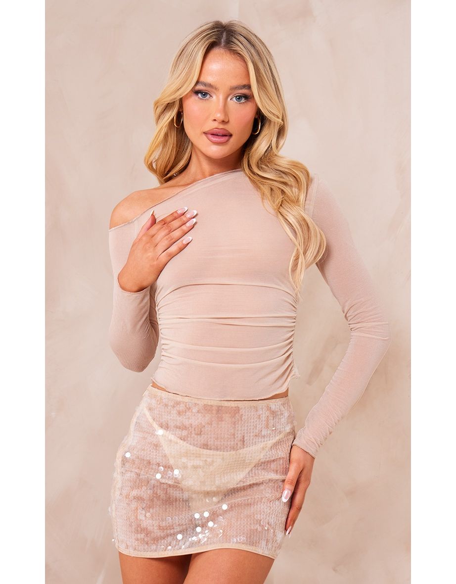 Nude Sheer Sequin Mini Skirt