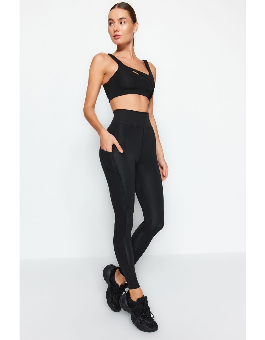 Black Matte Full Length Knitted Sports Leggings with Extra Absorption Layer