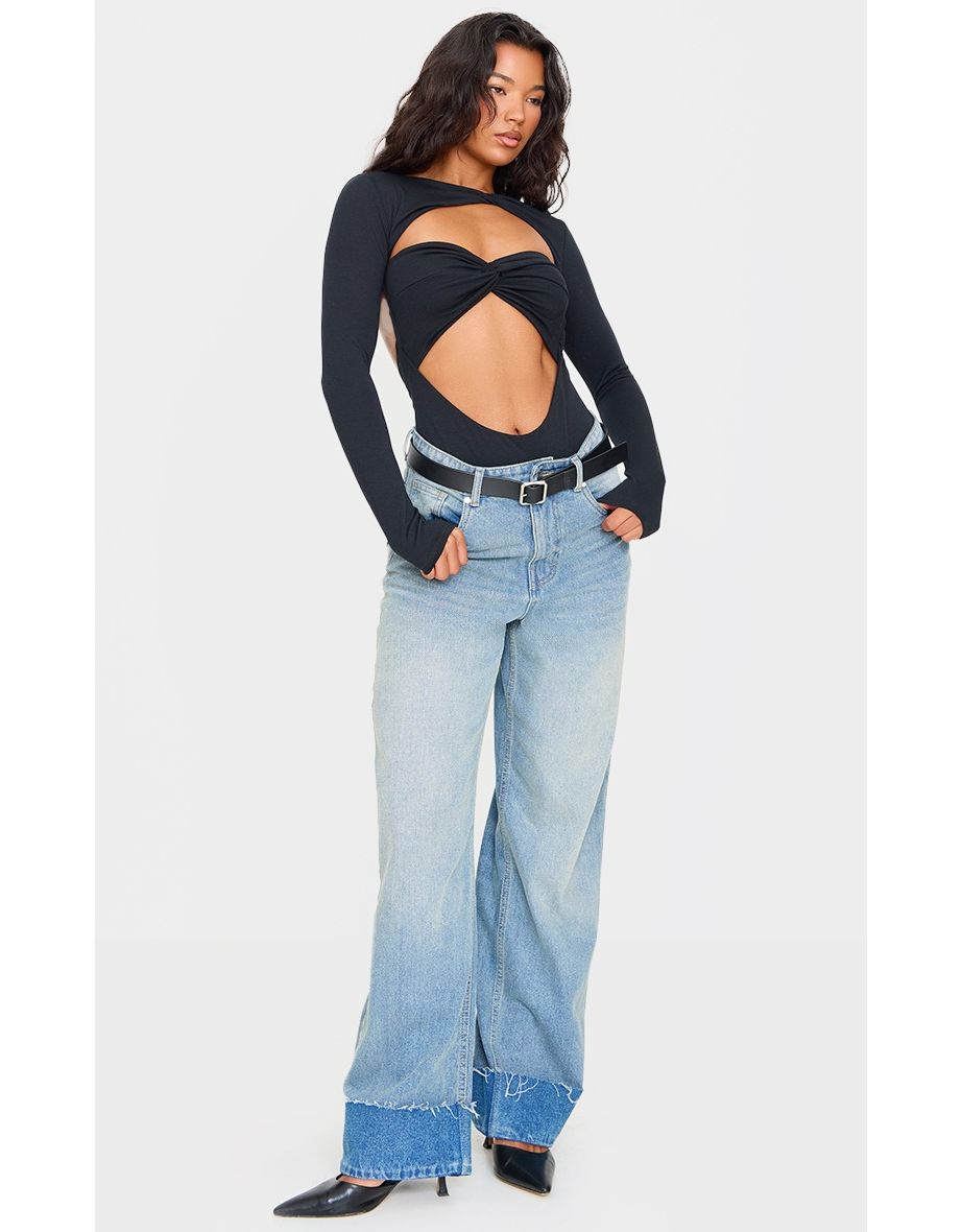 Black Contour Jersey Cut Out Bodysuit