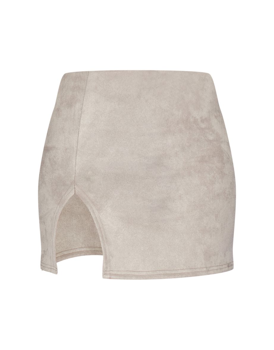 Tall Grey Suede Split Hem A Line Mini Skirt - 5