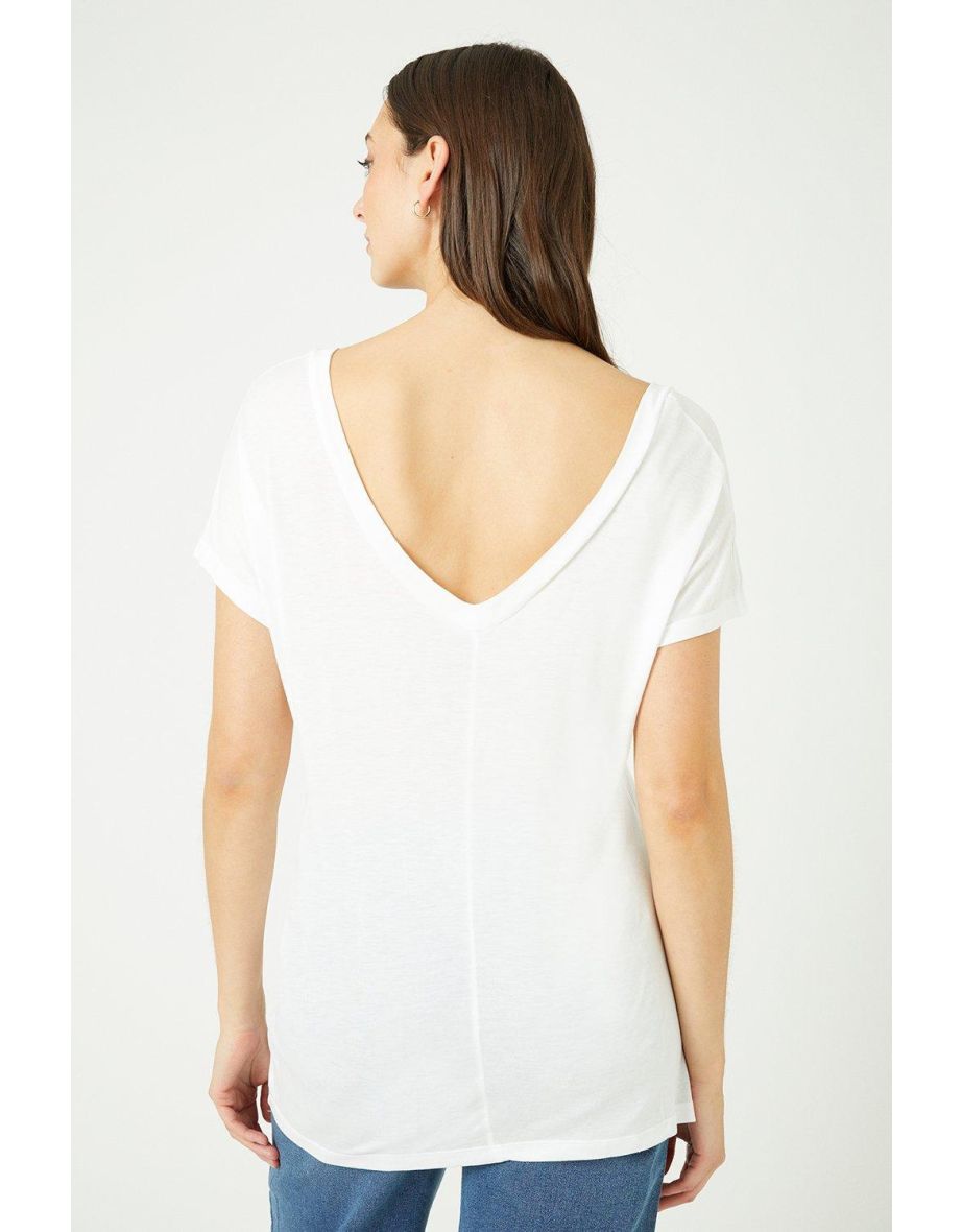 V Neck Slouchy T-shirt - white - 2
