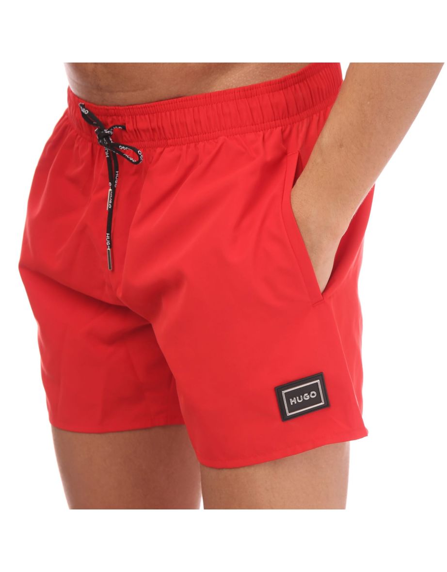 Men's Hugo Swim Short with Metal Logo & Branding in Pink - 2