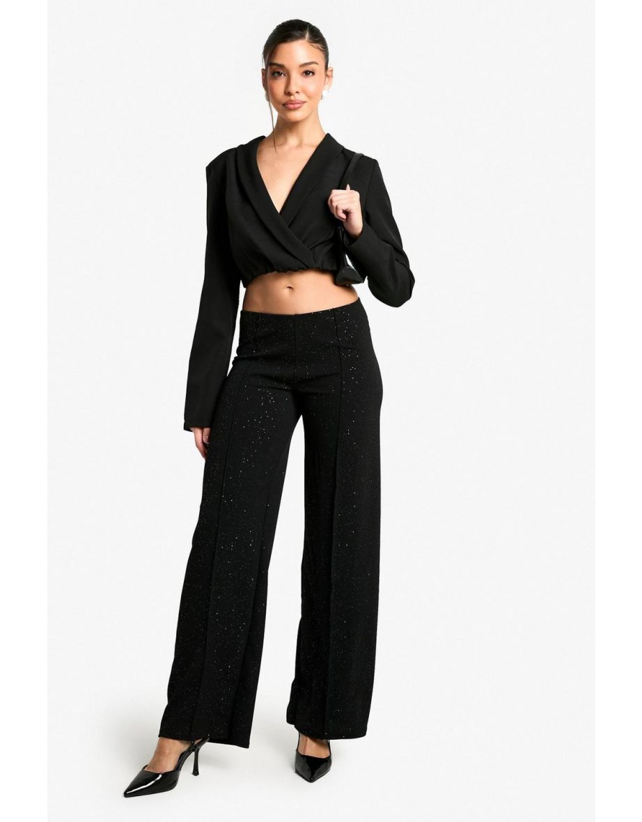 Glitter front seam detail straight leg trouser