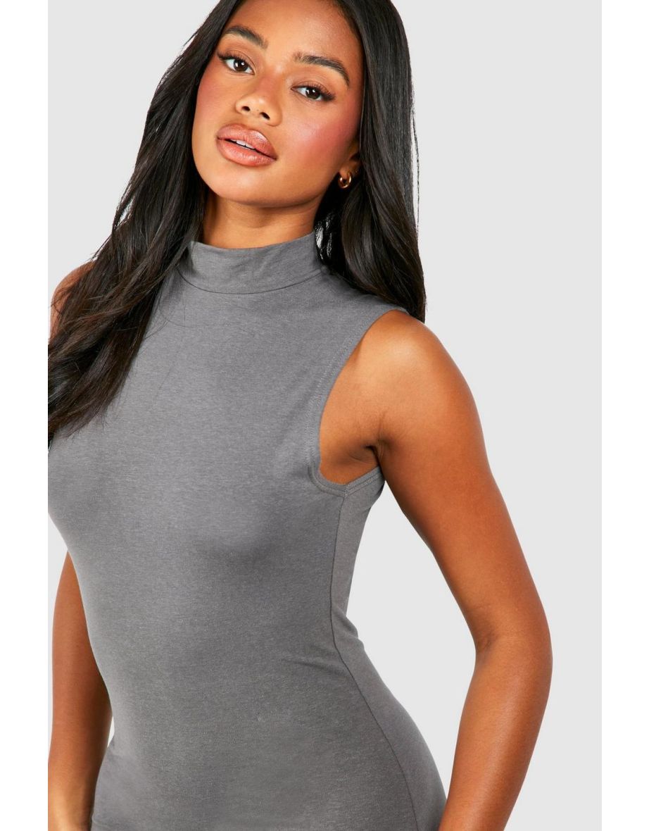 Premium Super Soft High Neck Bodycon Maxi Dress - charcoal - 3