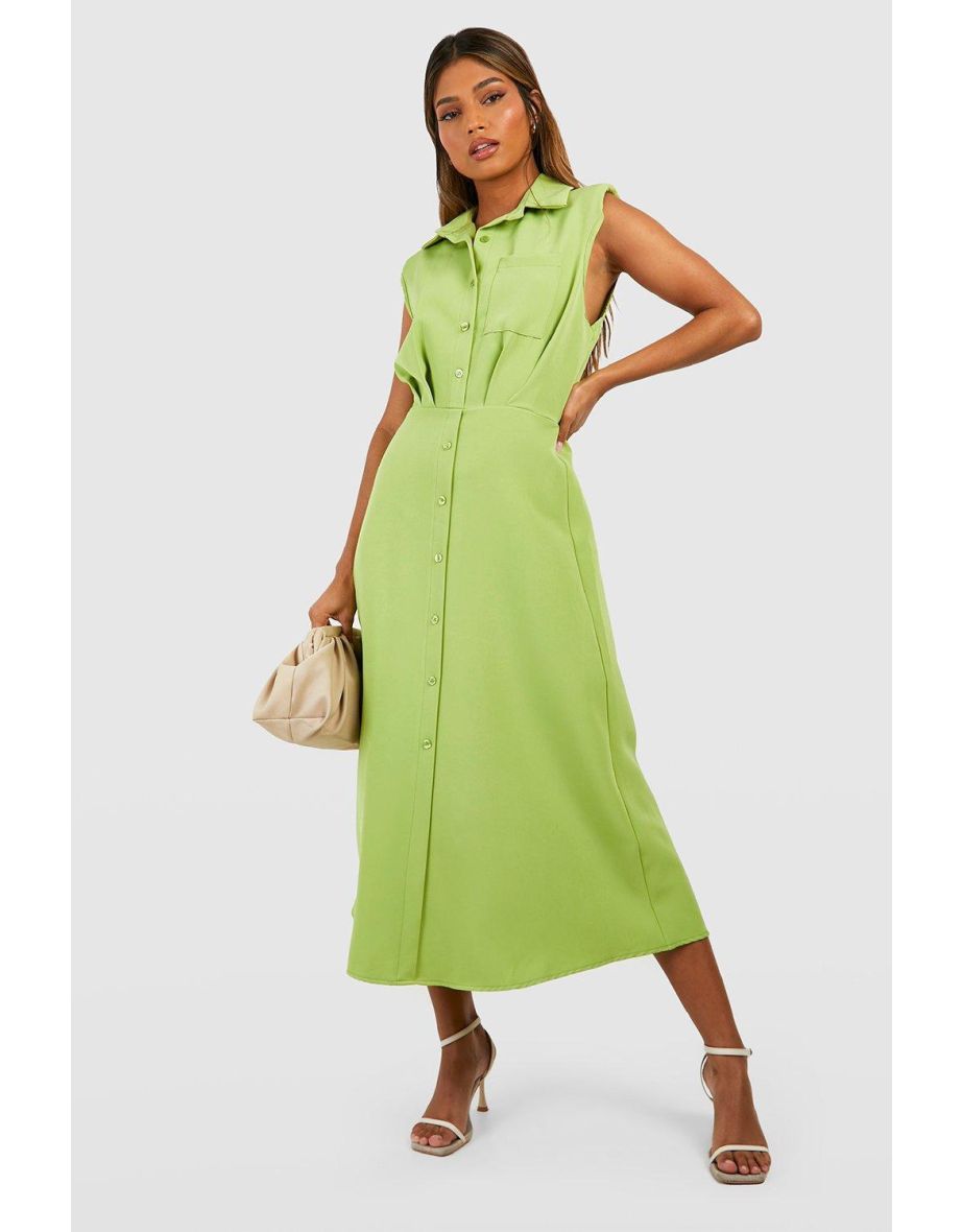 Button front pocket detail midi cheap dress