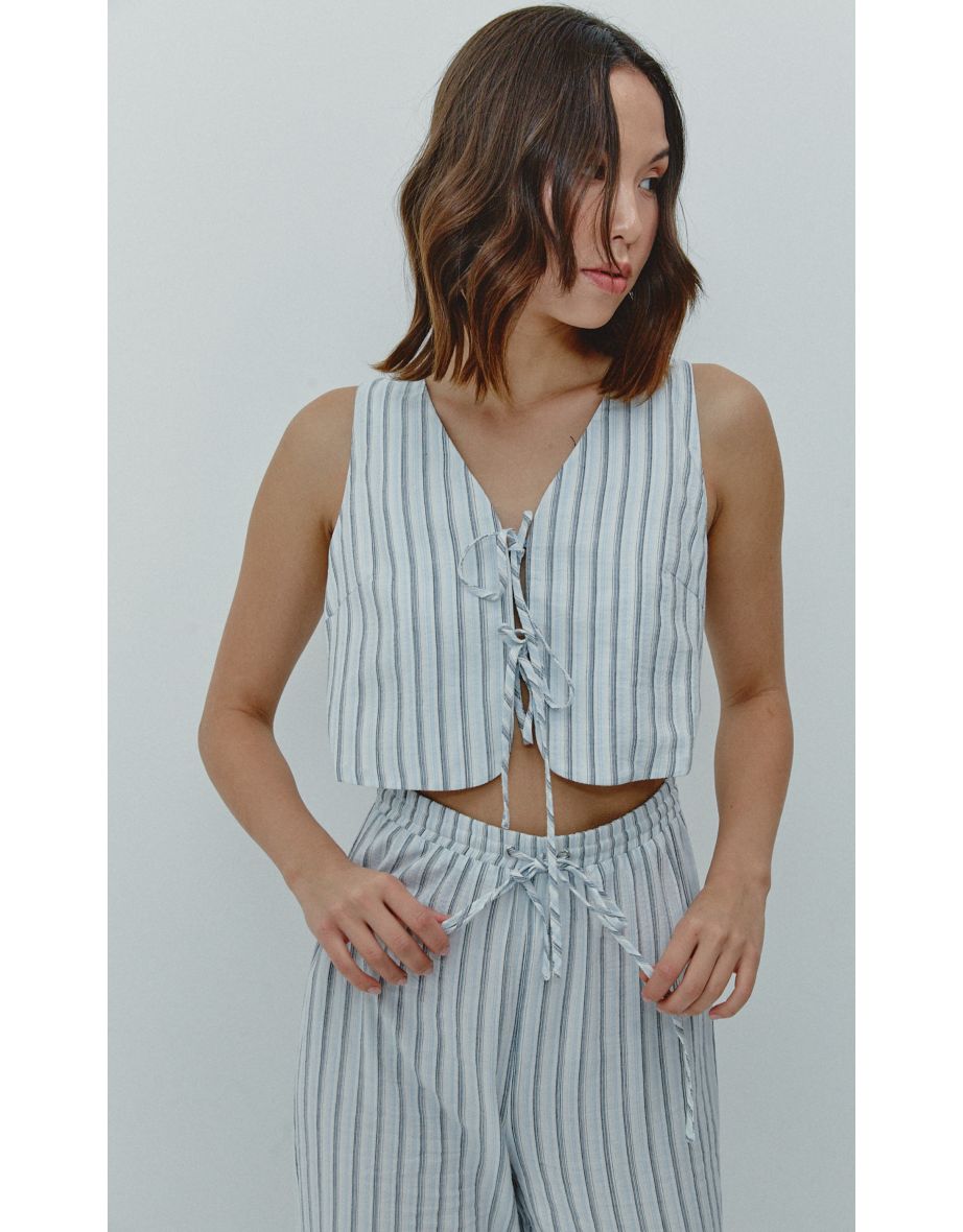 Blue Stripe Tie-Front Jumpsuit - 2