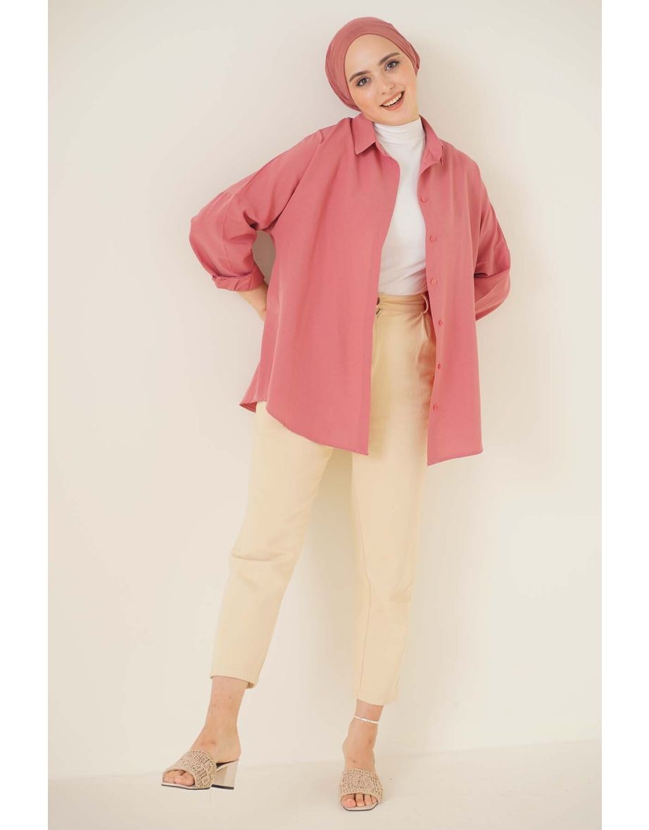 Oversize Basic Islamic Shirt - Pale Pink