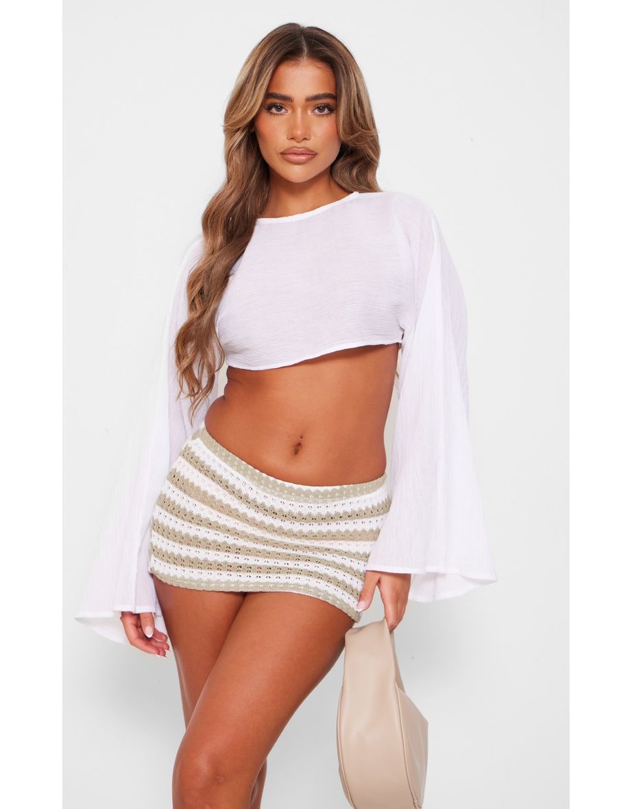 Shop Sage Striped Textured Jersey Mini Skirt Online in Oman