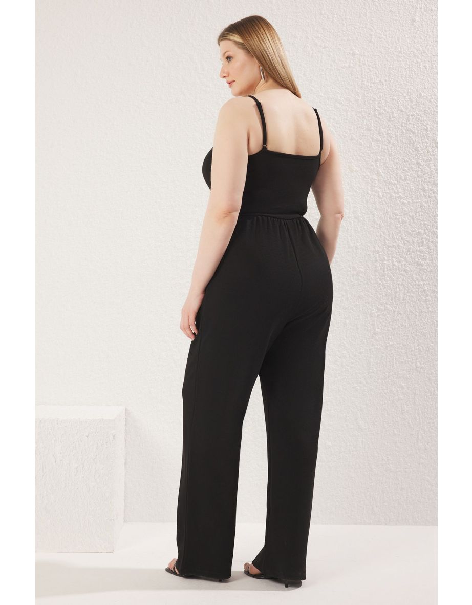 Black Knitted Plus Size Jumpsuit - 5