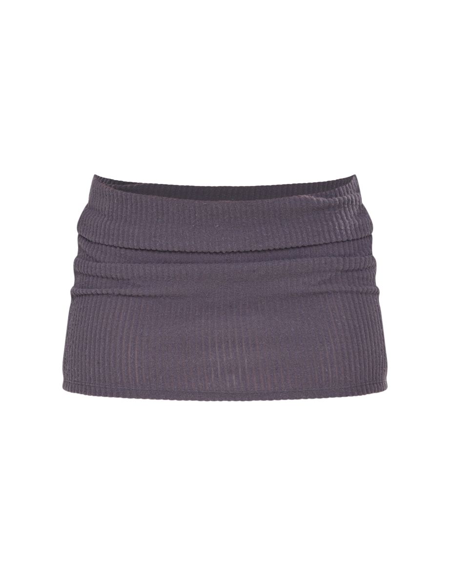 Charcoal Brushed Rib Low Waist Micro Mini Skirt - 5