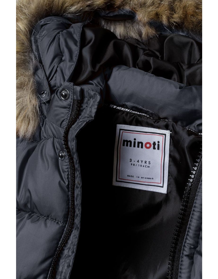 Boys Longline Padded Jacket With Fur Trim Hood - 5