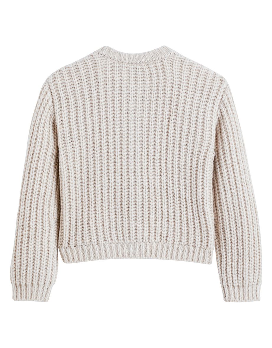 Chunky Knit Buttoned Cardigan with Crew Neck - 3