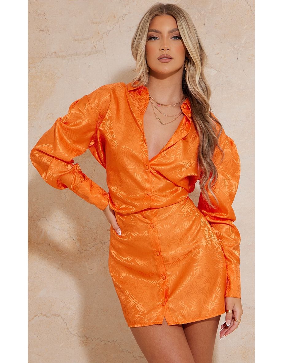 Orange satin 2024 shirt dress