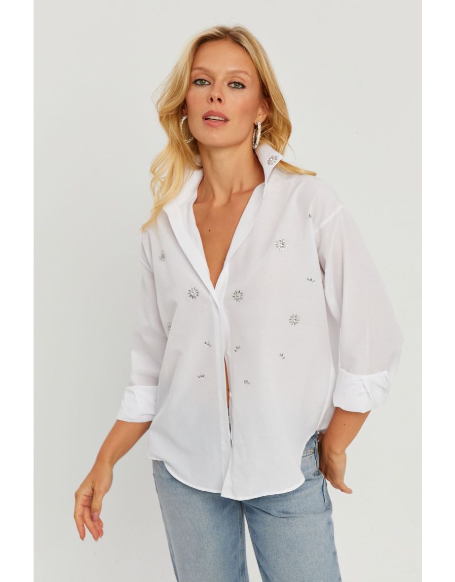 Women's White Jewelled Shirt