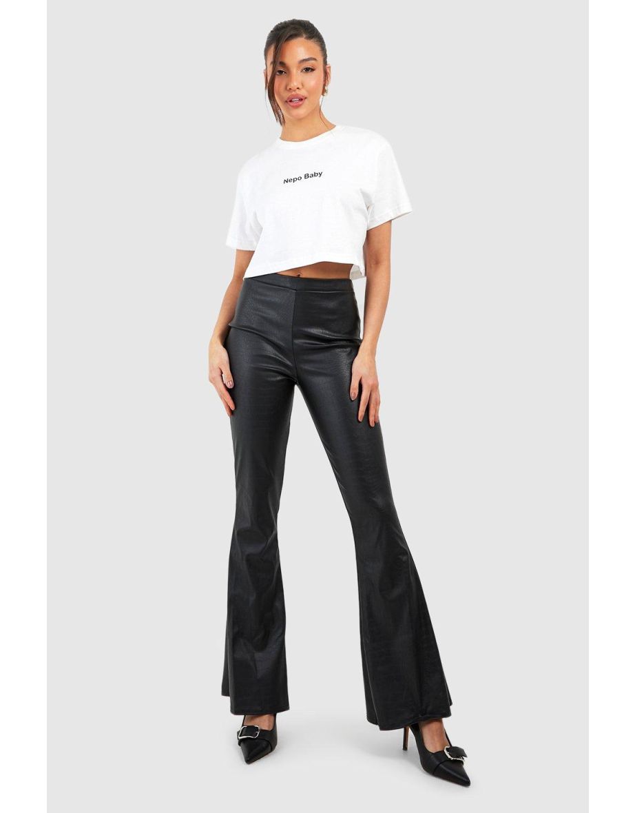 Noisy May Black Leather-Look Flared Trousers New Look