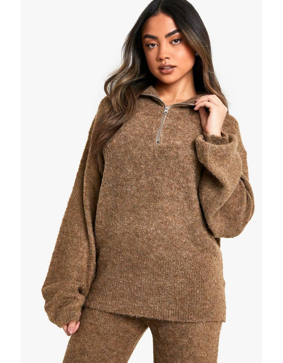 Half Zip Oversized Jumper And Wide Leg Trouser Borg Knit Co-ord - 3