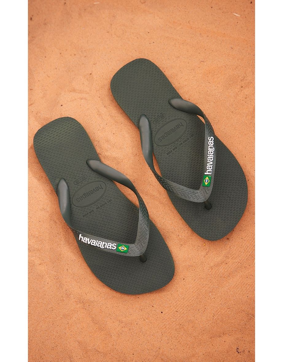 Green Havaianas Brasil Logo Top Classic Flip Flops