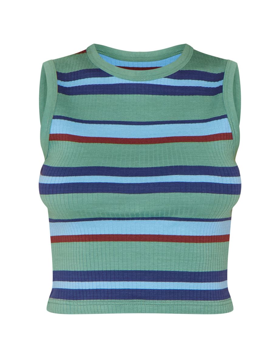Green Striped Rib Long Vest Top - 4