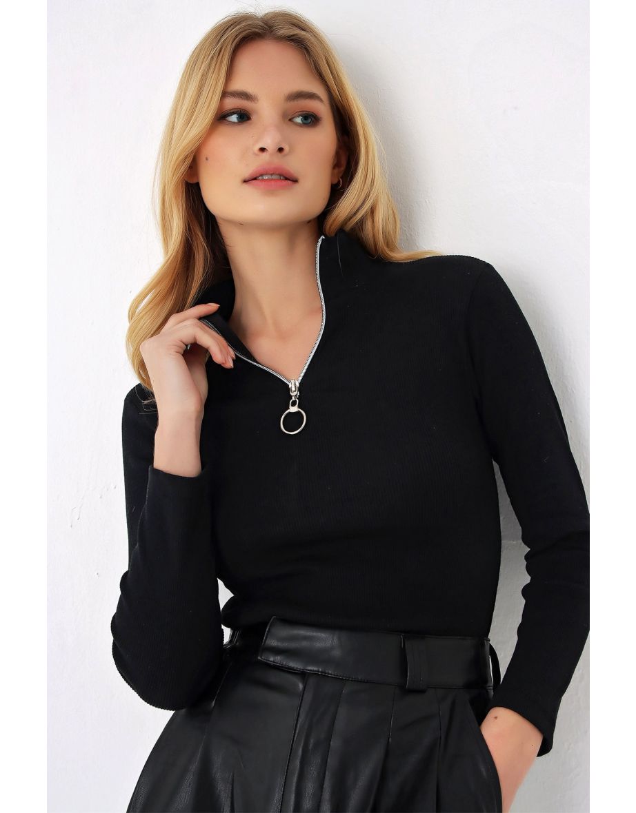 Zipper best sale front blouses