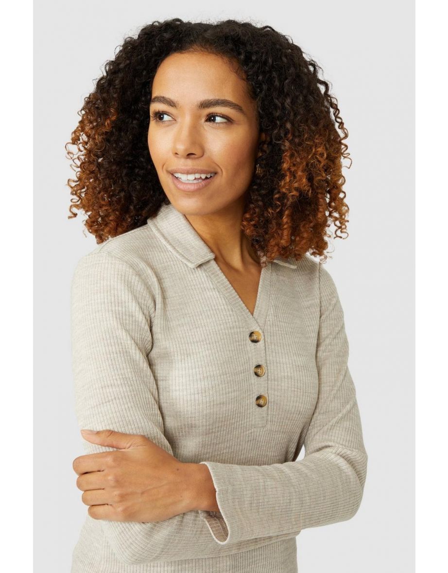 Rib Button Top - oatmeal