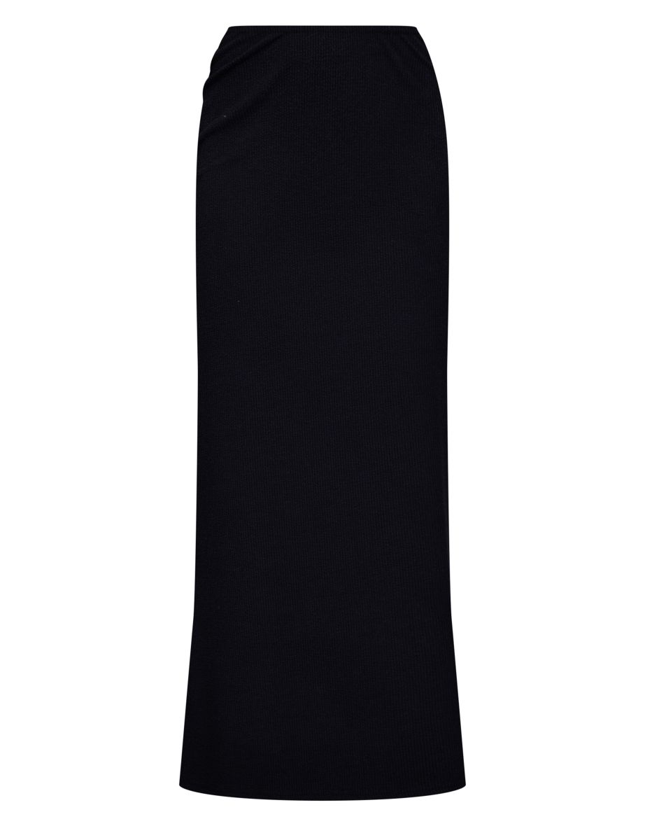 Black Crinkle Rib Curved Waist Maxi Skirt - 4
