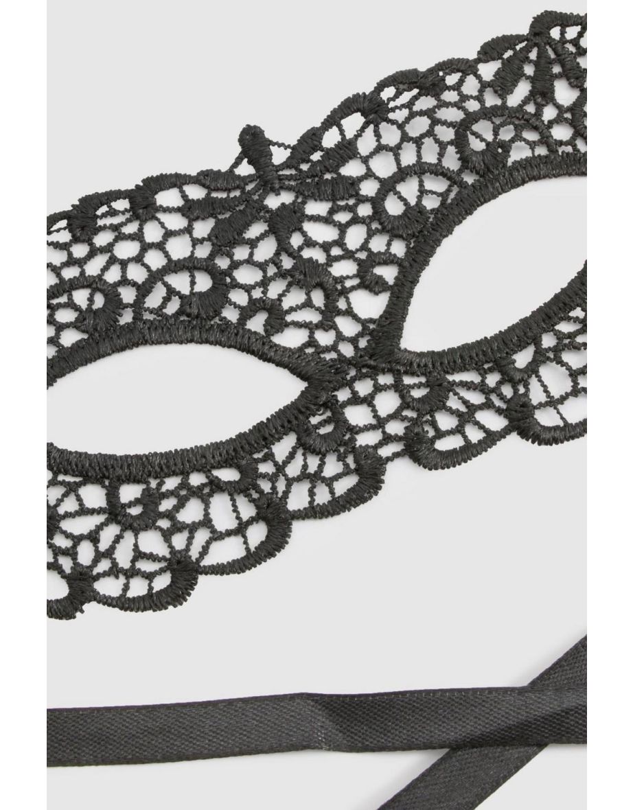 Halloween Lace Masquerade Face Mask - black - 2