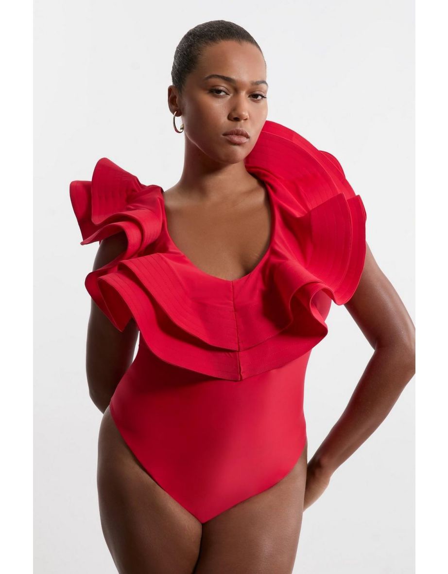 Plus Size Drama Frill Thong Swimsuit