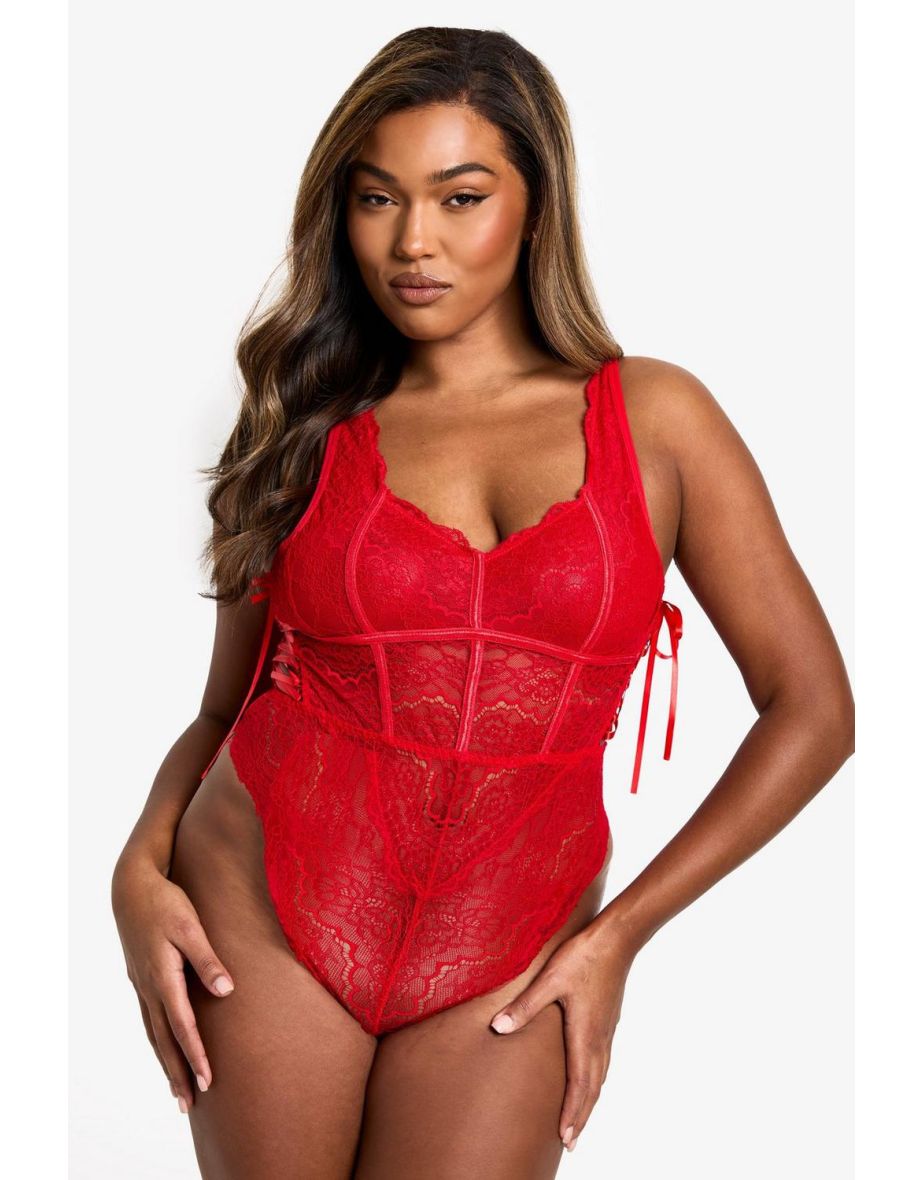 Plus Lace Bodice Detail Lace Up Bodysuit