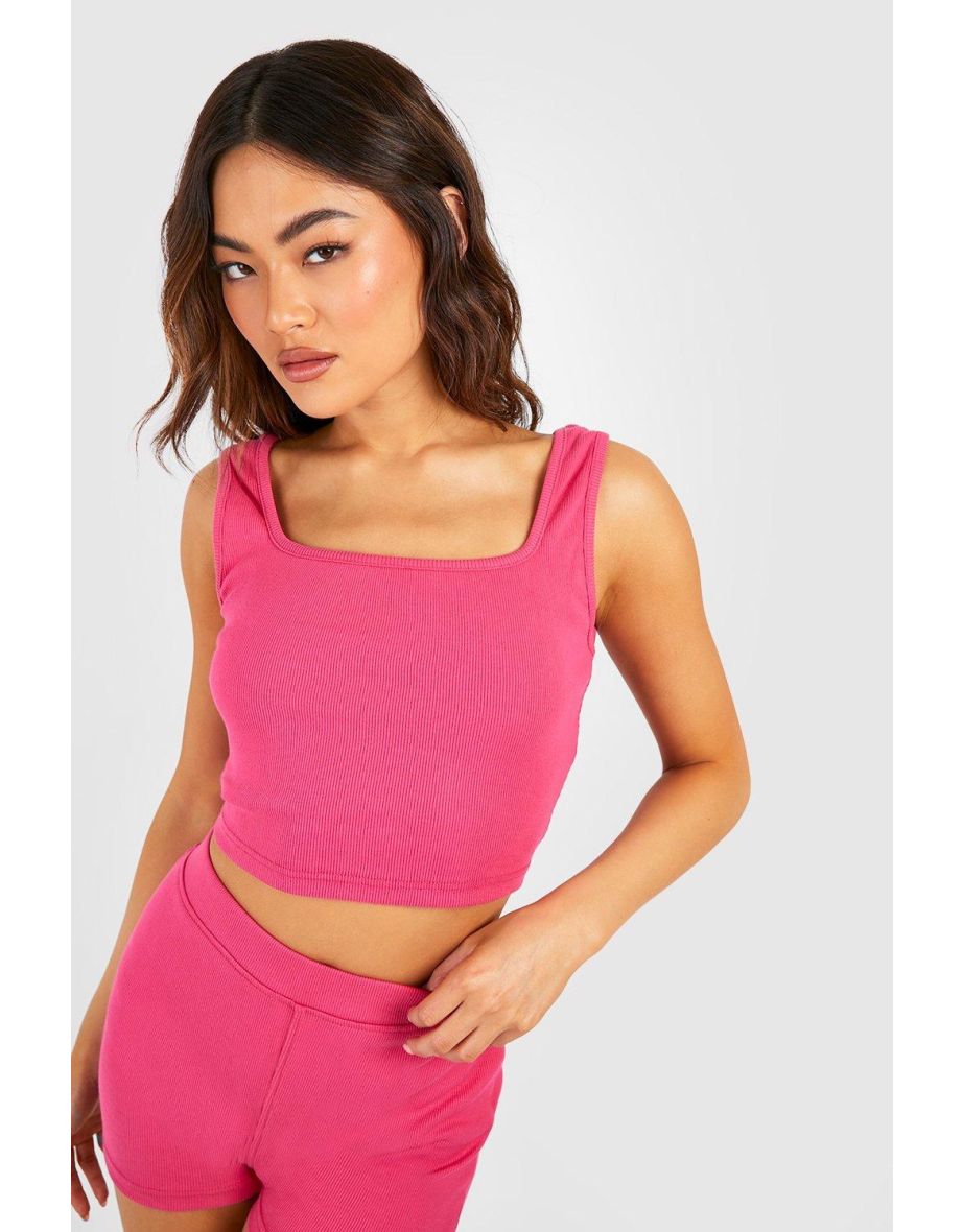 Ribbed Crop Top And Short Set - hot pink - 3