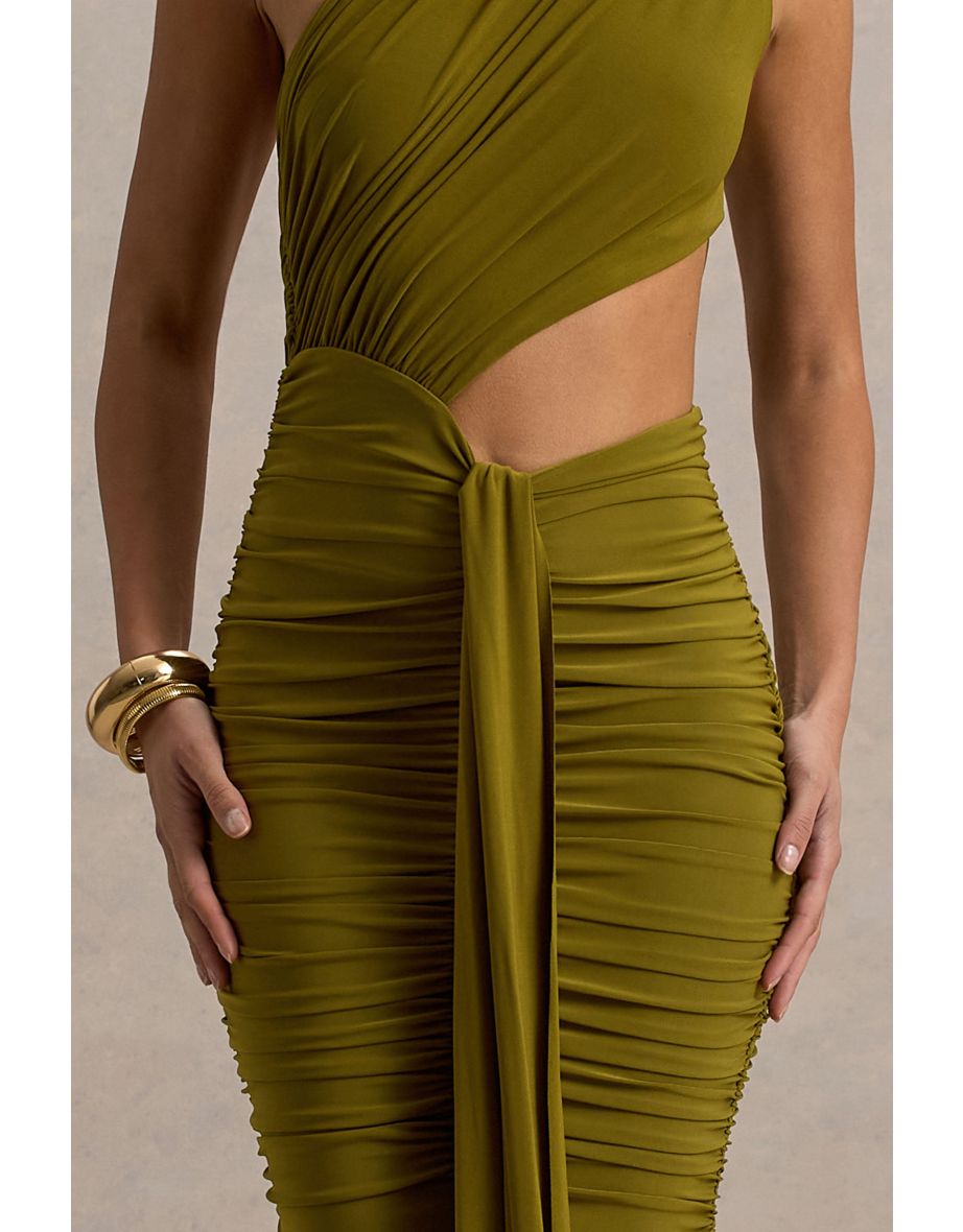 Beline | Green One-Shoulder Cut-Out Maxi Dress With Drape - 5