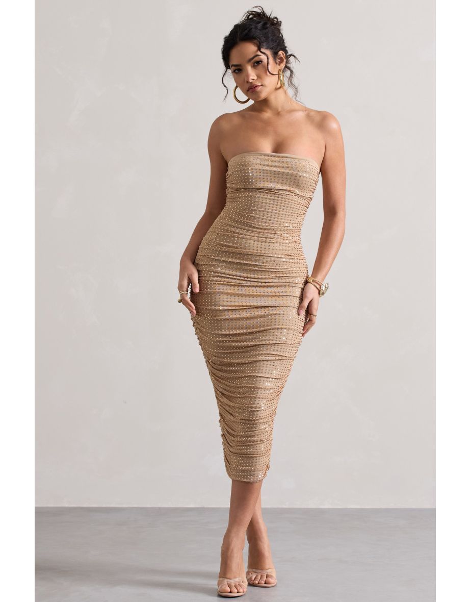 Astro | Gold Embellished Bandeau Midi Dress