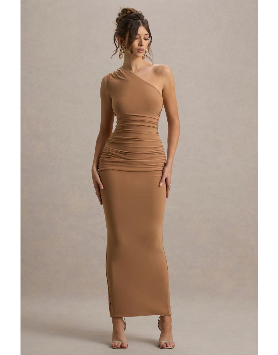 Dalarie | Brown One-Shoulder Gathered Maxi Dress - 6