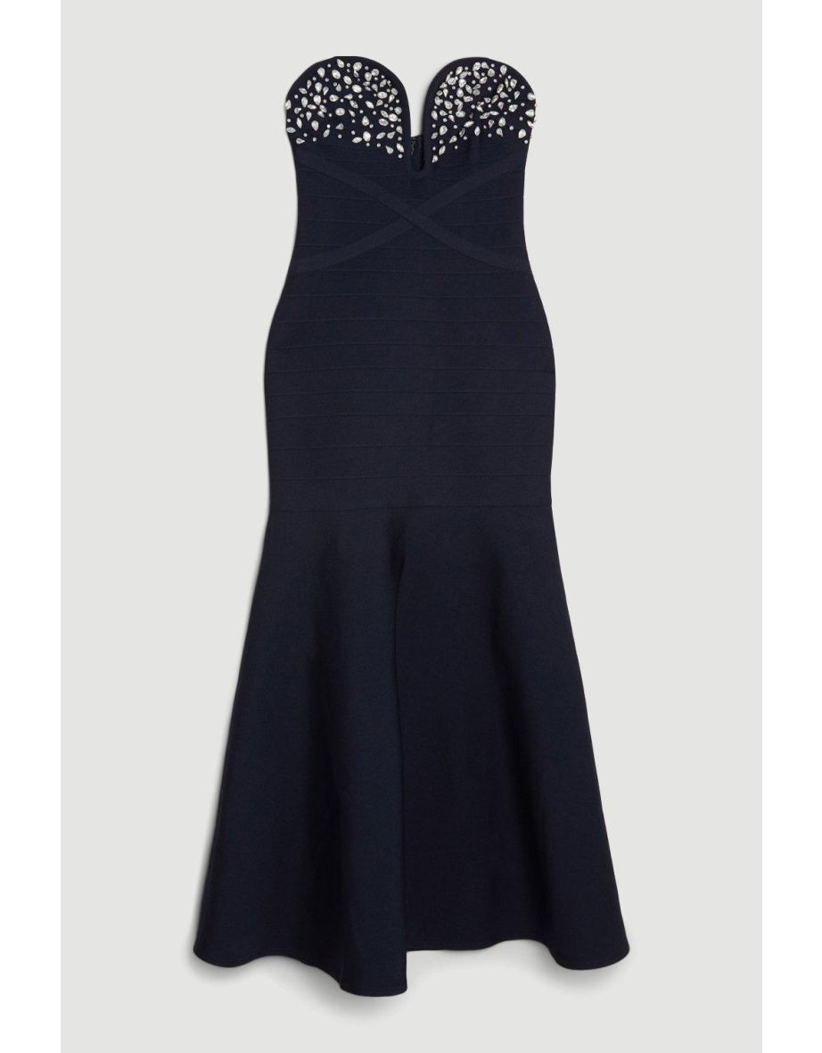 Figure Form Bandage Embellished Fishtail Knit Maxi Dress - 3