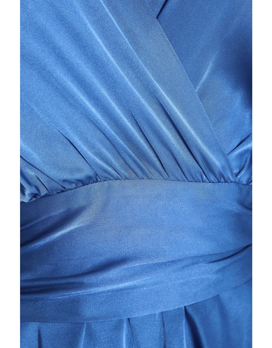 Blue Satin Wrap Playsuit - 5