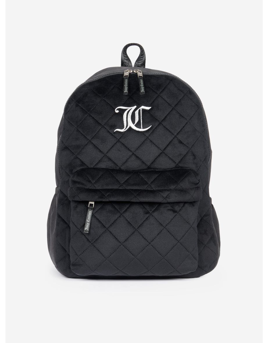 Girls Quilted Velour Backpack in Black (42cm)