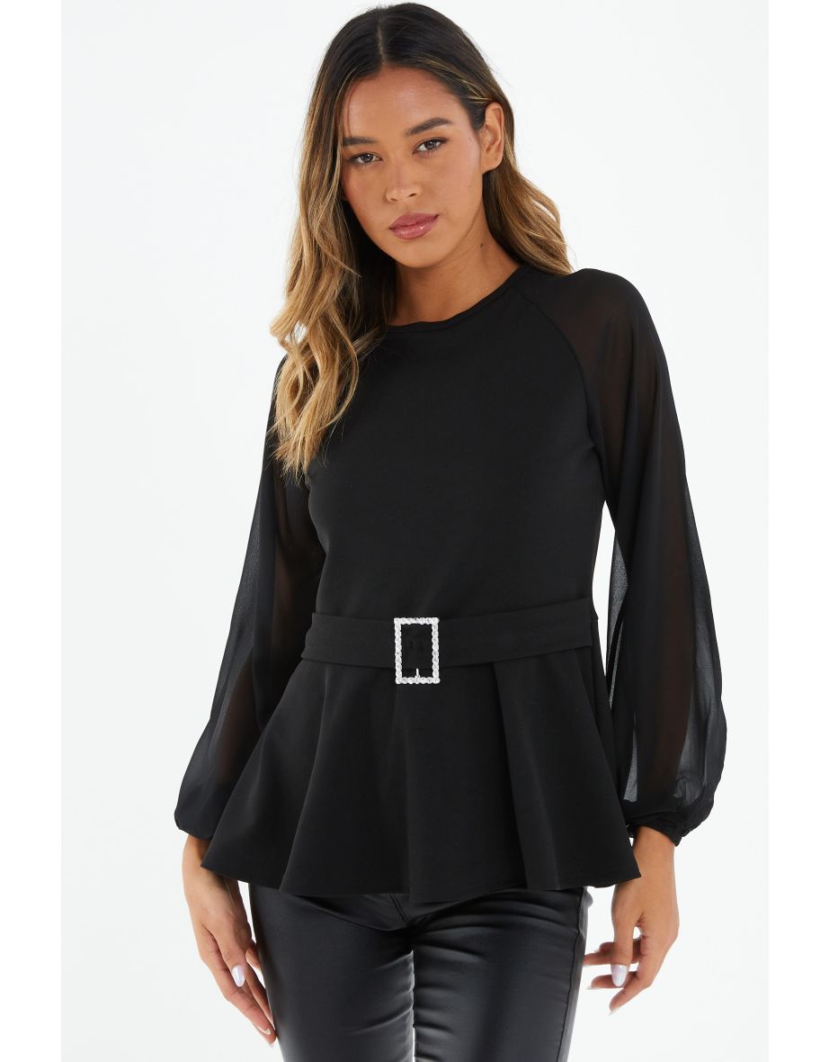 Black Chiffon Long Sleeve Top