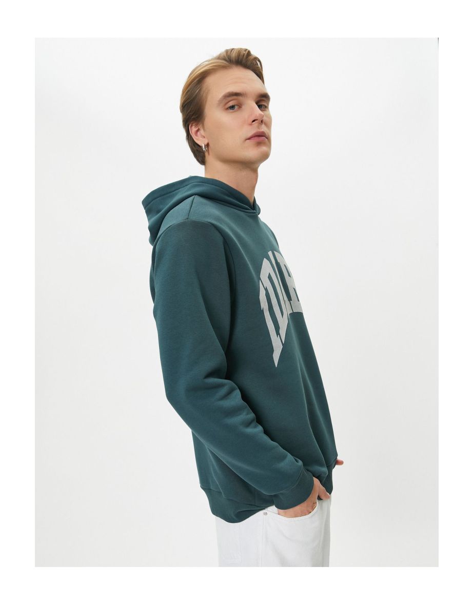 Hooded Sweatshirt Slogan Printed Long Sleeve Ribbed - 4