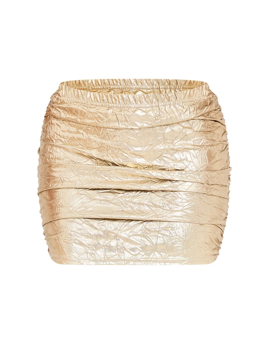 Gold Metallic Textured Mini Skirt - 5