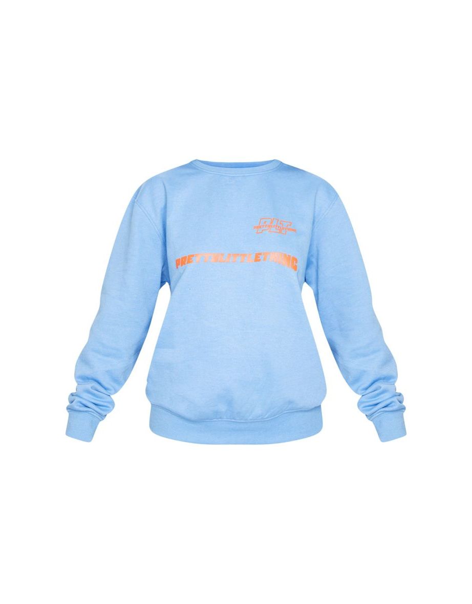 PRETTYLITTLETHING Blue Slogan Oversized Sweater - 4