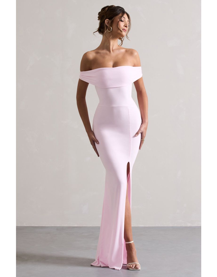 Law of Attraction | Pink Bardot Draped Split Maxi Dress - 4